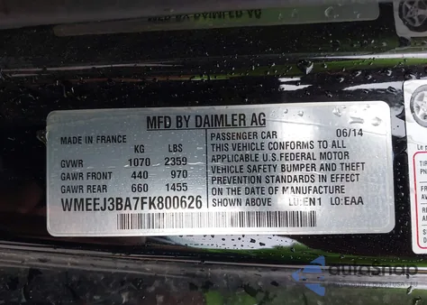 2015 Smart Fortwo Passion/Pure z USA, uszkodzony, nr VIN WMEEJ3BA7FK800626